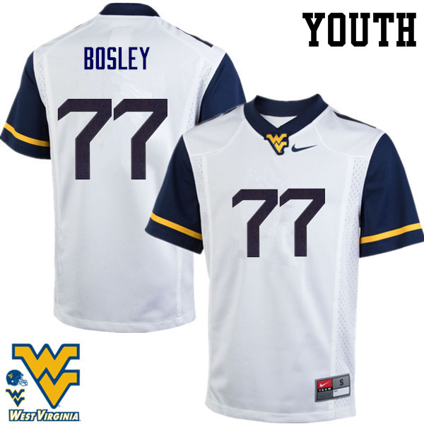 Youth #77 Bruce Bosley West Virginia Mountaineers College Football Jerseys-White - Click Image to Close